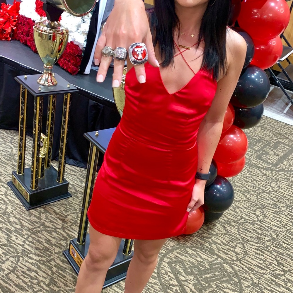 Red silk mink dress